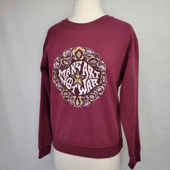 Obey "Make Art Not War" Burgundy Crewneck Sweatshirt Small - Picture 4 of 10